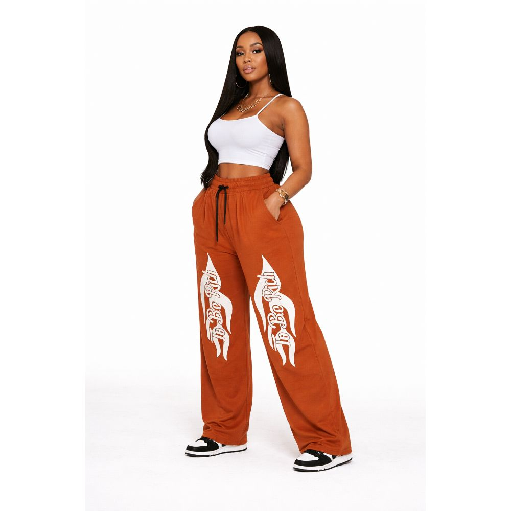 Brown Graphic Sweatpants  Drawstring Casual Streetwear Trousers